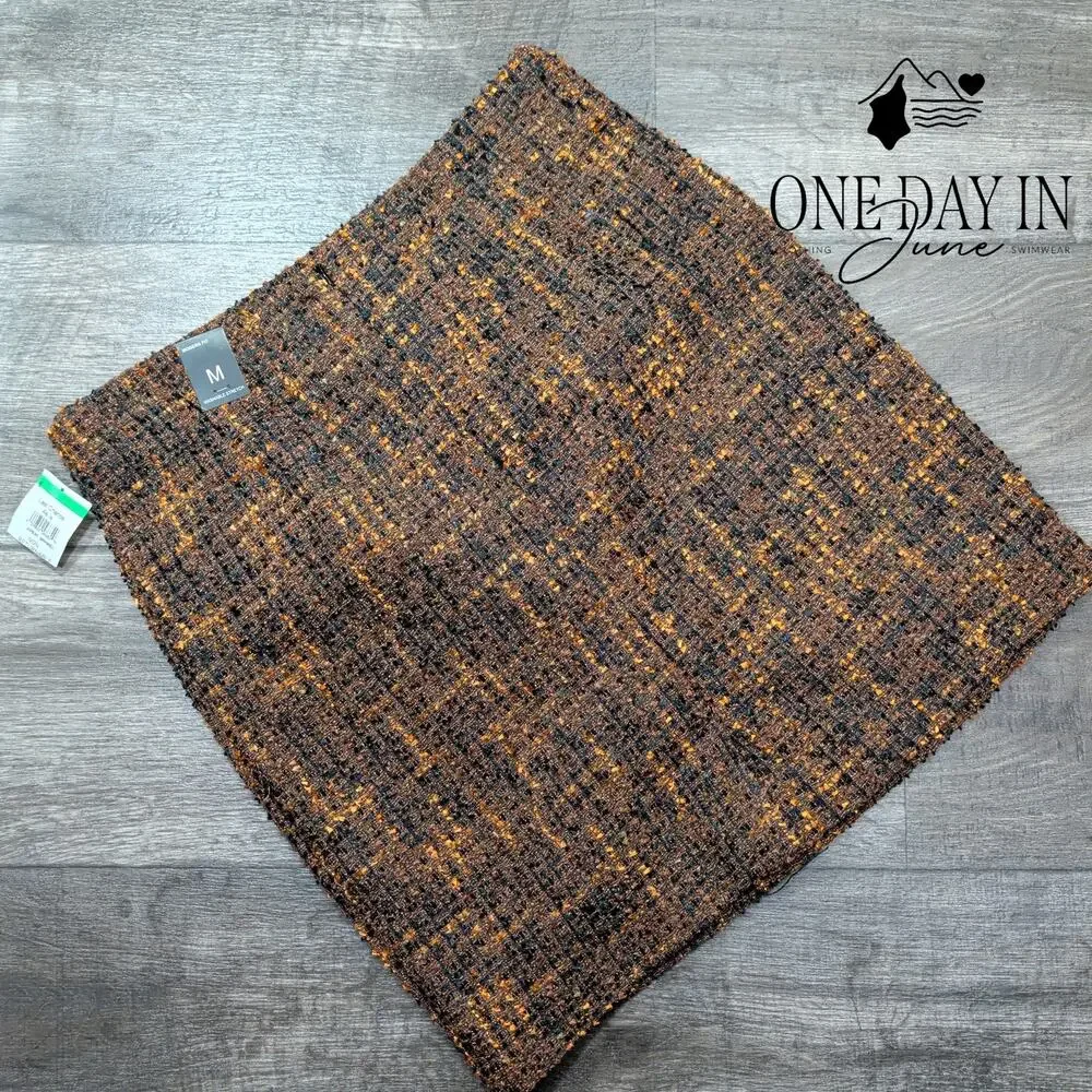 Amanda + Chelsea Modern Fit Tweed Pencil Skirt Brown Gold NWT $98 Size M